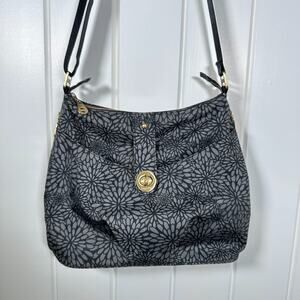 Baggallini Purse Helsinki Crossbody Hobo Bag Gray with Flowers RFID, See Photos